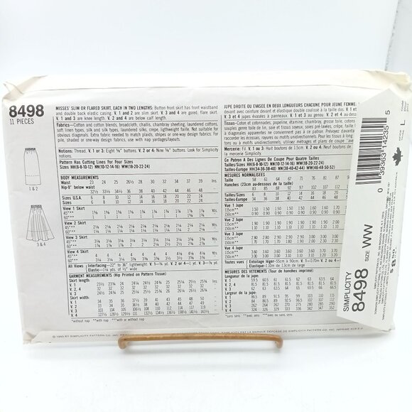 Simplicity 8498 Vintage Sewing Pattern Misses Slim Or Flared Skirt Size WW - Picture 2 of 2